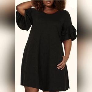 Plus Size Ruffle Sleeve Jersey Knit Casual Swing Dress with Pockets